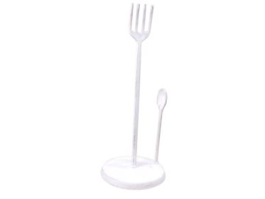 Cast Iron Fork and Spoon Kitchen Paper Towel Holder 15" (Finish: Whitewashed)