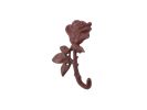 Cast Iron Long Stem Rose Decorative Metal Wall Hook 5.5"