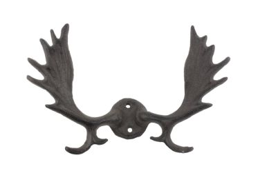 Cast Iron Moose Antlers Decorative Metal Wall Hooks 9" (Finish: Cast Iron)
