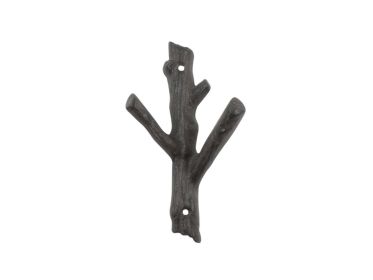 Cast Iron Tree Branch Double Decorative Metal Wall Hooks 7.5" (Finish: Cast Iron)
