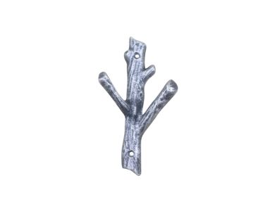 Cast Iron Tree Branch Double Decorative Metal Wall Hooks 7.5" (Finish: Rustic Silver)