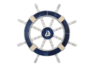 Decorative Ship Wheel with Sailboat (style: 18" Rustic Dark Blue)