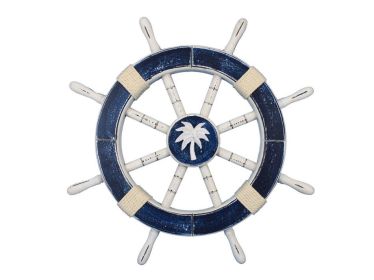 Decorative Ship Wheel with Palm Tree (style: 18" Rustic Dark Blue)