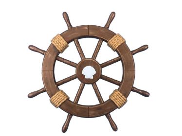 Decorative Ship Wheel with Seashell (style: 18" Rustic Wood)