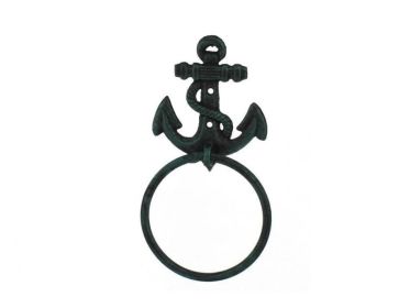 Cast Iron Anchor Towel Holder 8.5" (Finish: Seaworn Blue)