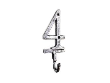 Cast Iron Number Wall Hook 6" (Option: 4 - Rustic Silver)