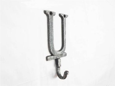 Cast Iron Letter U Alphabet Wall Hook 6" (Finish: Rustic Silver)