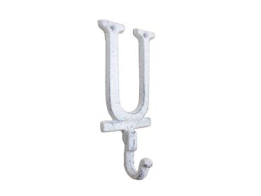 Cast Iron Letter U Alphabet Wall Hook 6" (Finish: Whitewashed)
