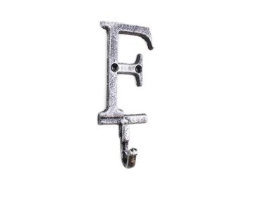 Cast Iron Letter F Alphabet Wall Hook 6" (Finish: Rustic Silver)
