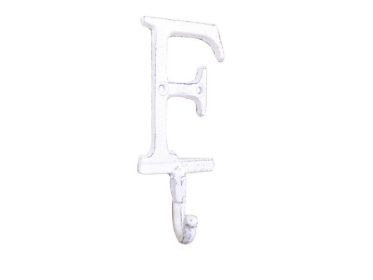 Cast Iron Letter F Alphabet Wall Hook 6" (Finish: Whitewashed)