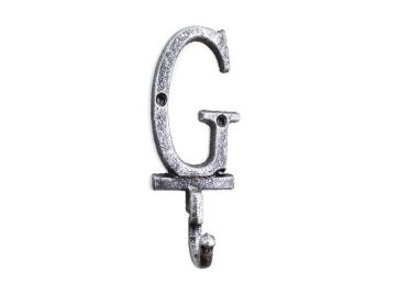 Cast Iron Letter G Alphabet Wall Hook 6" (Finish: Rustic Silver)