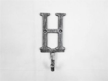 Cast Iron Letter H Alphabet Wall Hook 6" (Finish: Rustic Silver)