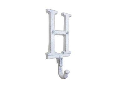 Cast Iron Letter H Alphabet Wall Hook 6" (Finish: Whitewashed)