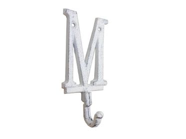 Cast Iron Letter M Alphabet Wall Hook 6" (Finish: Whitewashed)