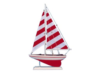 Wooden Pacific Sailer Model Sailboat Decoration (style: 25" Red Striped)