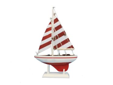 Wooden Pacific Sailer Model Sailboat Decoration (style: 9" Red Striped)