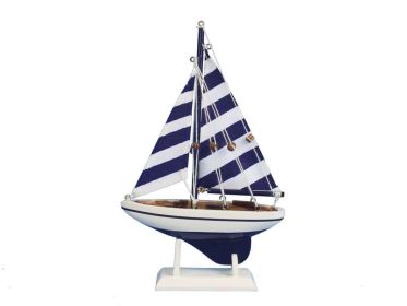 Wooden Pacific Sailer Model Sailboat Decoration (style: 9" Blue Striped)