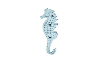 Cast Iron Seahorse Hook 5" (Finish: Dark Blue Whitewashed)