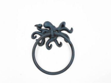 Cast Iron Octopus Towel Holder 6" (Finish: Seaworn Blue)