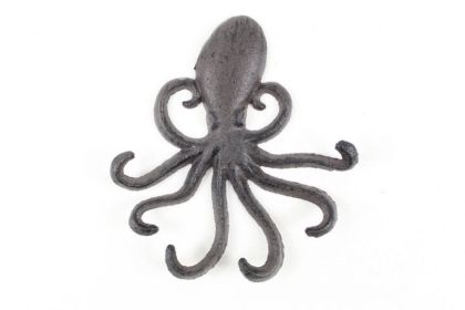 Cast Iron Wall Mounted Decorative Octopus Hooks 7" (Finish: Cast Iron)