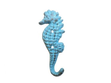 Cast Iron Seahorse Hook 5" (Finish: Rustic Light Blue)