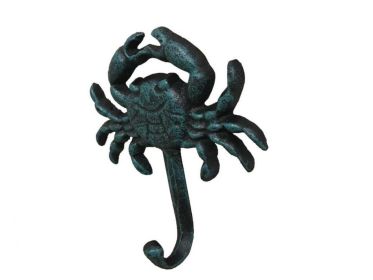 Cast Iron Wall Mounted Crab Hook 5" (Finish: Seaworn Blue)