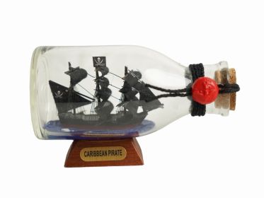 Caribbean Pirate Model Ship in a Glass Bottle (size: 5")