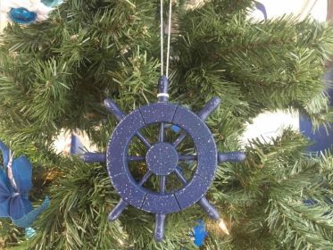 Decorative Ship Wheel Christmas Tree Ornament (Color: Rustic Dark Blue)