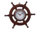Deluxe Class Wood and Metal Ship Steering Wheel Clock 12"
