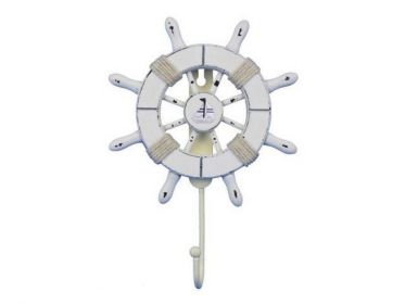 Decorative Ship Wheel with Sailboat and Hook (style: 8" Rustic All White)