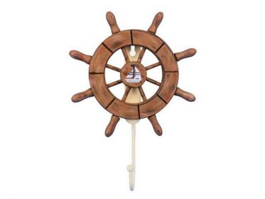 Decorative Ship Wheel with Sailboat and Hook (style: 8" Rustic Wood)