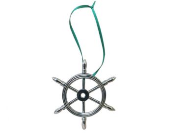 Metal Decorative Ship Wheel Christmas Tree Ornament (Finish: Chrome)