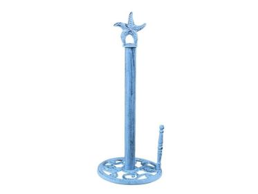 Cast Iron Starfish Paper Towel Holder 15" (Finish: Dark Blue Whitewashed)