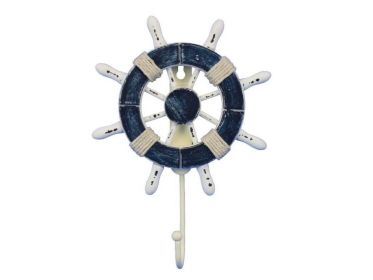 Decorative Ship Wheel with Hook (style: 8" Dark Blue & White)