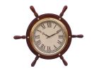 Solid Wood & Metal Ship's Wheel Clock 15"