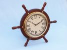 Solid Wood & Metal Ship's Wheel Clock 15"