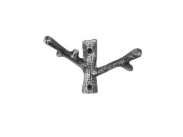 Cast Iron Forked Tree Branch Decorative Metal Double Wall Hooks 5" (Finish: Rustic Silver)