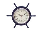 Solid Wood & Metal Ship's Wheel Clock 15"