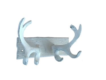 Cast Iron Antler Double Hook 8" (Finish: Whitewashed)