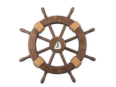 Decorative Ship Wheel with Sailboat (style: 18" Rustic Wood)