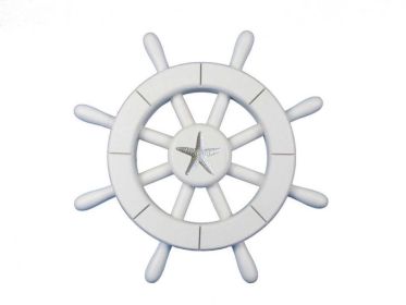 Decorative Ship Wheel with Starfish (style: 12" White)