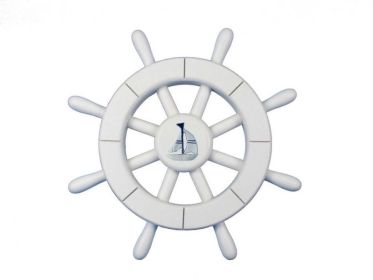 Decorative Ship Wheel with Sailboat (style: 12" White)