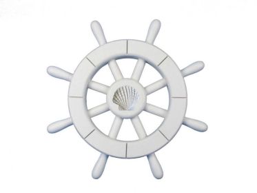 Decorative Ship Wheel with Seashell (style: 12" White)