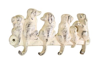 Cast Iron Dog Wall Hooks 8" (Finish: Whitewashed)