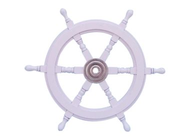 Deluxe Class Wood and Metal Decorative Ship's Steering Wheel (style: 24" White/Chrome)