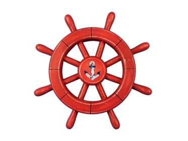Decorative Ship Wheel with Anchor (style: 12" Rustic Red)