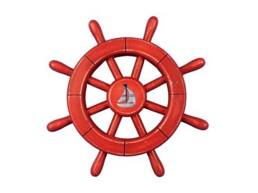 Decorative Ship Wheel with Sailboat (style: 12" Rustic Red)