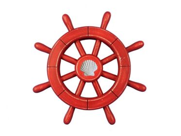 Decorative Ship Wheel with Seashell (style: 12" Rustic Red)