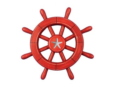 Decorative Ship Wheel with Starfish (style: 12" Rustic Red)