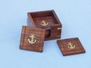 Wooden Anchor Coasters With Rosewood Holder 4" - Set of 6